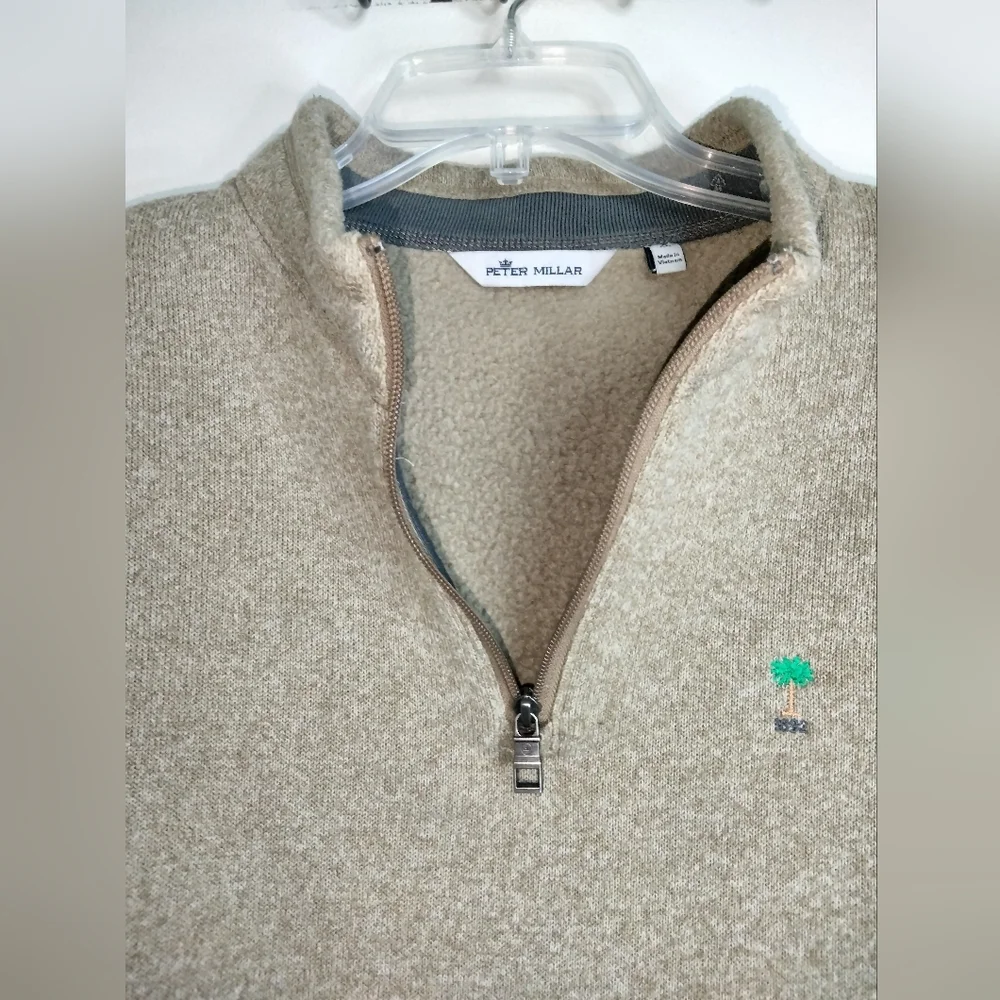 Peter Millar (Size XL) Men's Brown 1/4 Zip Mock Neck LS Fleece Pullover Sweater